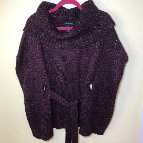 WHITE House black market Marl belted poncho sweater size S - Picture 3 of 10